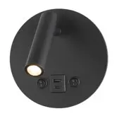 [034501] Aplique Pared Led Int. Movil Luz Lectura/Indirecta+Toma USB/Tipo C+Interrup. Alum. Negro 8w 3k 340lm (D145x80)mm IP20