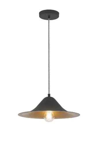 [200177] Lamp. Colg. 1L E27 Aluminio Negro+Dorado T/Plato (D350X200Mm)