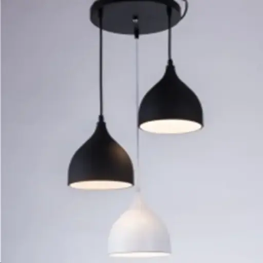 [200294] Lamp. Colg. 3L E27 T/Copas Base Red. Alum. Negro+Blanco+Gris (D170xH250)mm