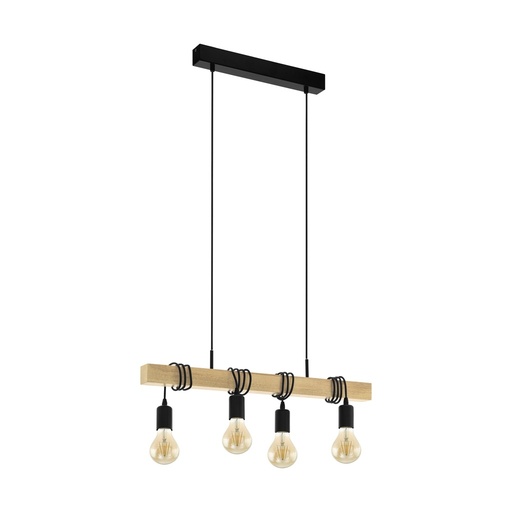 [020146] Lamp. Colg. 4L E27 Metal Negro+Madera Natural (700x100)mm